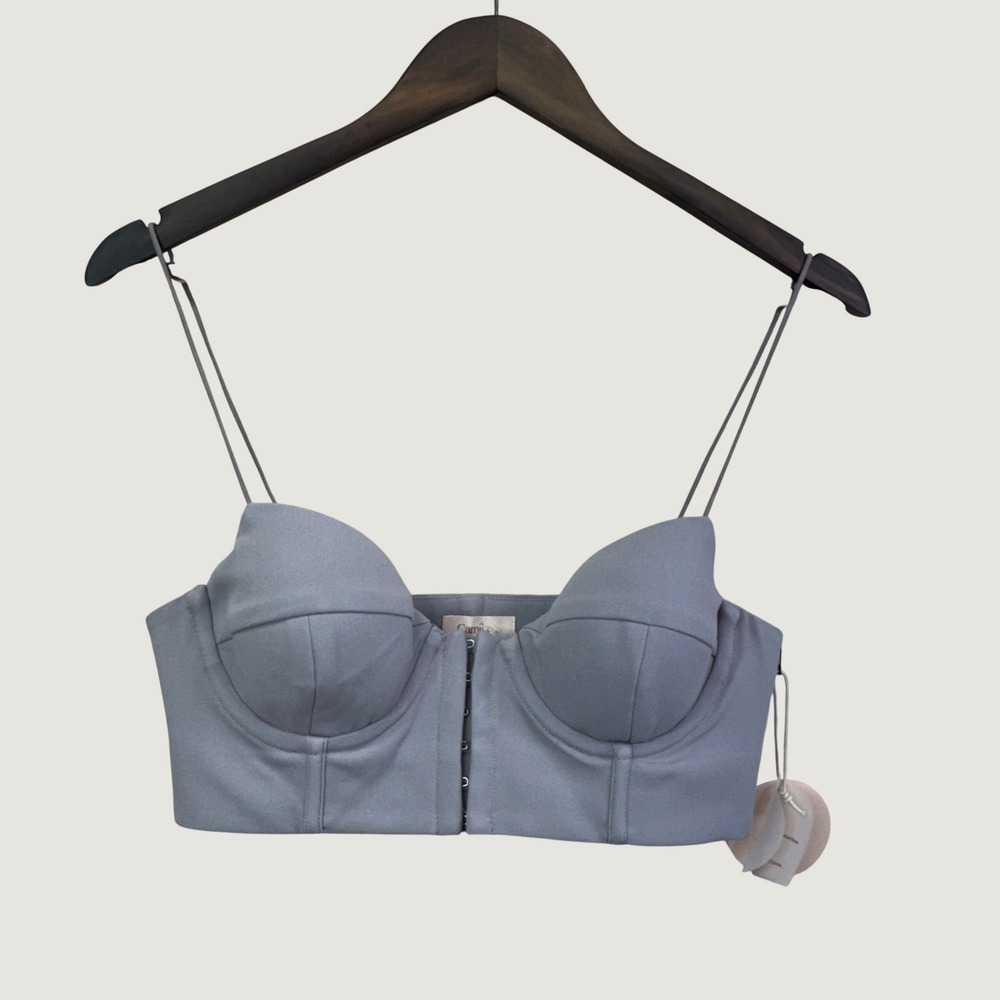 Camila Coelho Womens Gray Bustier Corset Crop Top Spaghetti Strap Small NWT